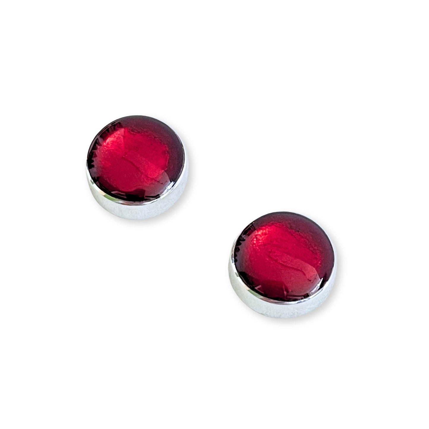 Red Aluminium Circles Shiny Large Stud Earrings