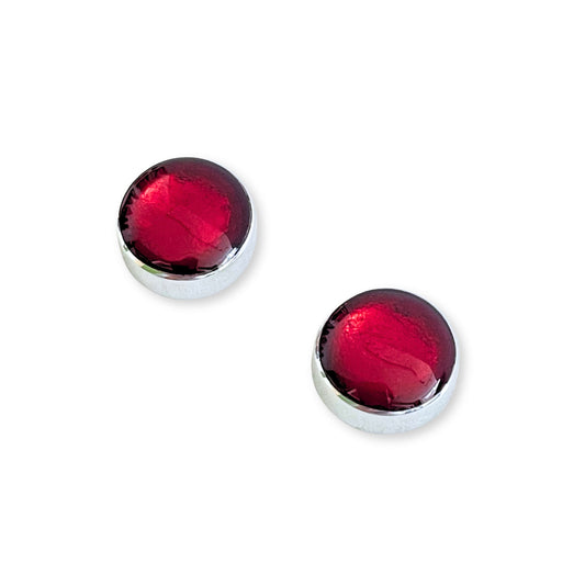 Red Aluminium Circles Shiny Large Stud Earrings