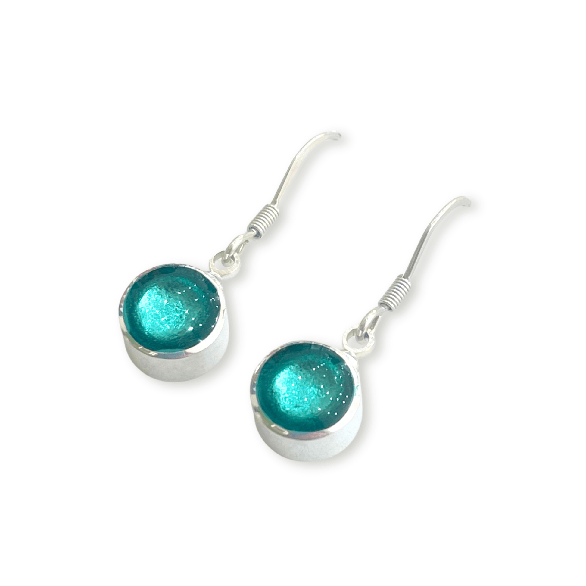 Aqua Aluminium Circles Shiny Fish Hook Earrings