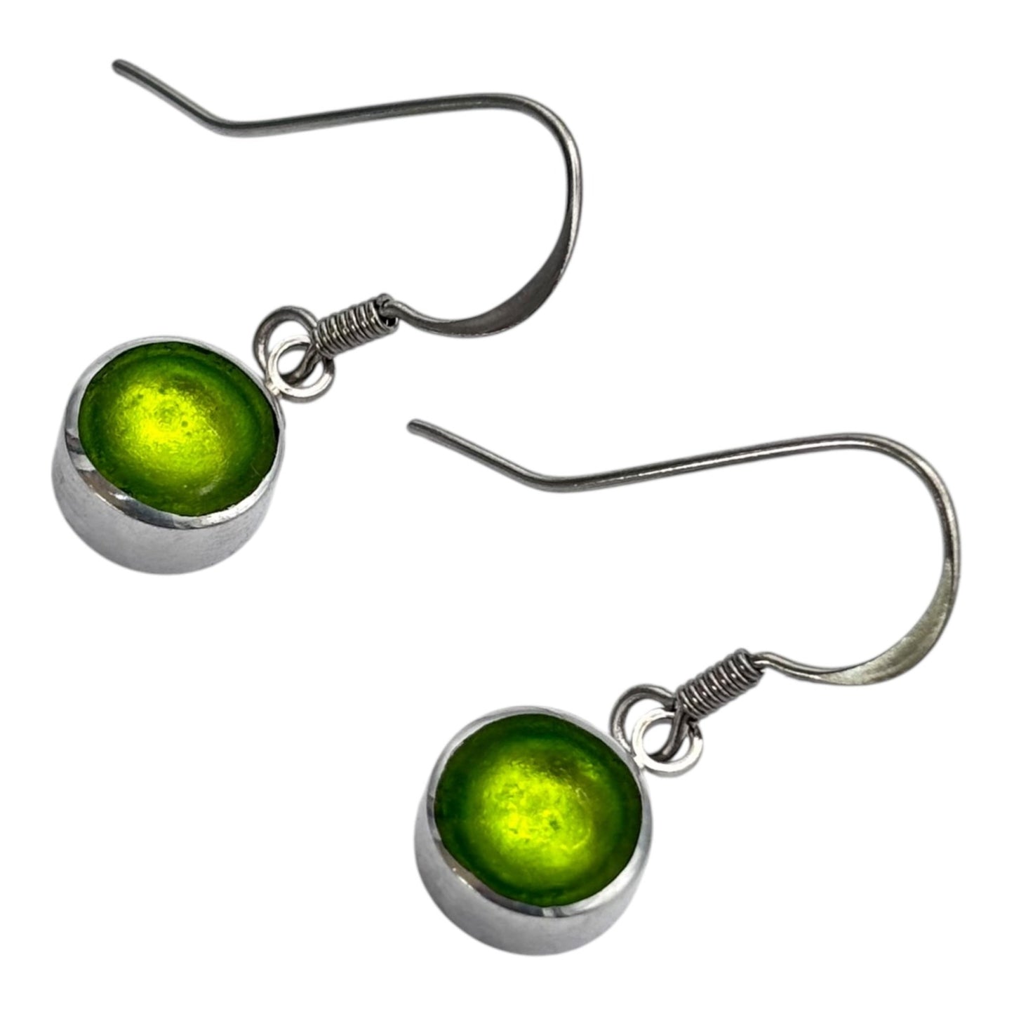 Lime Aluminium Circles Shiny Fish Hook Earrings | The Jewellery Stop