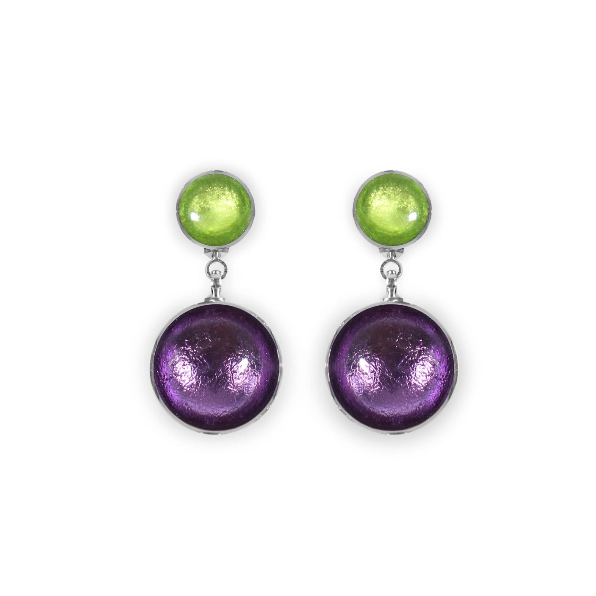 Nessie Aluminium Circles Shiny Double Drop Stud Earrings | The Jewellery Stop