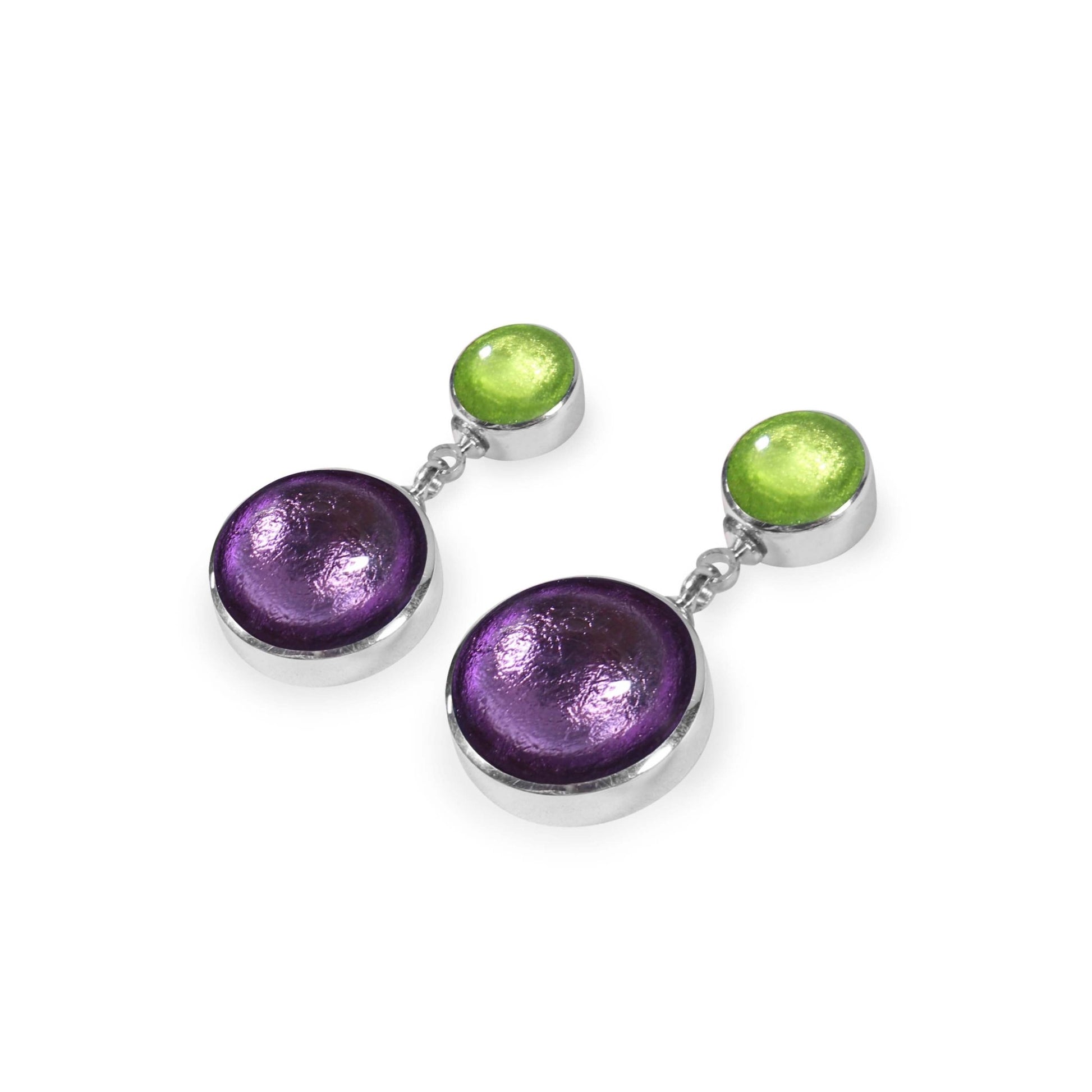 Nessie Aluminium Circles Shiny Double Drop Stud Earrings | The Jewellery Stop
