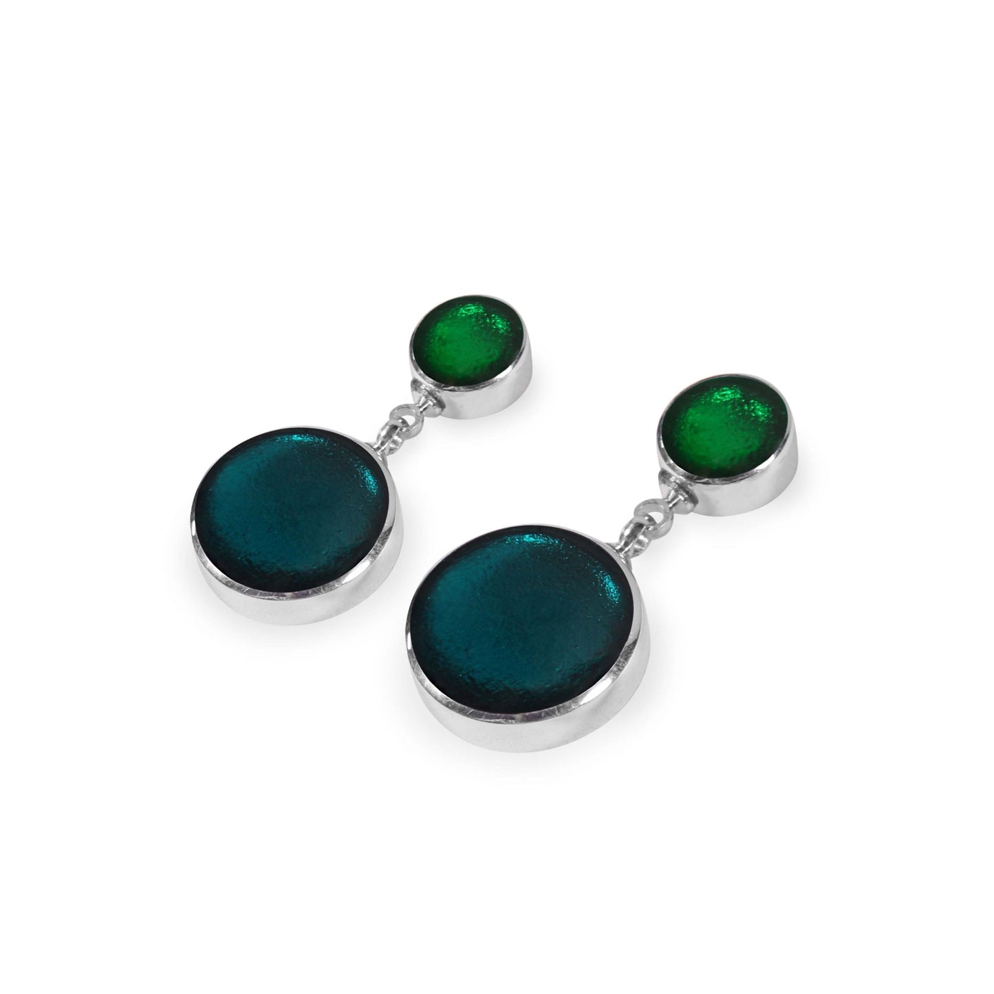Verdigris Aluminium Circles Shiny Double Drop Stud Earrings