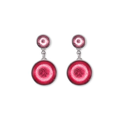 Flamingo Aluminium Circles Shiny Double Drop Stud Earrings
