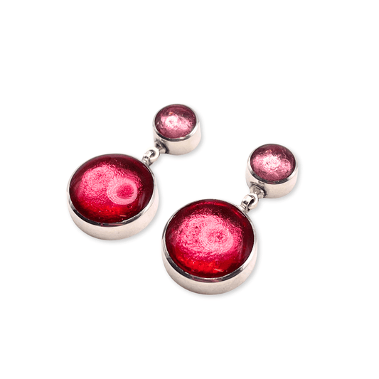 Flamingo Aluminium Circles Shiny Double Drop Stud Earrings