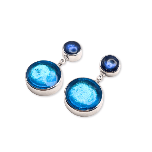 Ocean Aluminium Circles Shiny Double Drop Stud Earrings