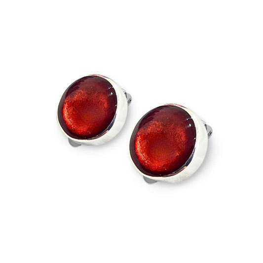 Orange Aluminium Circles Shiny Clip Earrings