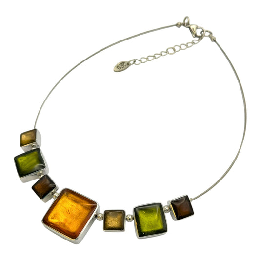 Pistachio Aluminium Squares Shiny Classic Necklace | The Jewellery Stop