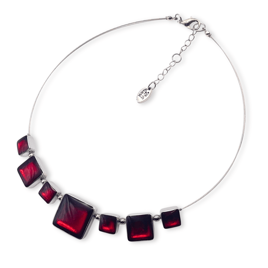 Red Aluminium Squares Shiny Classic Necklace