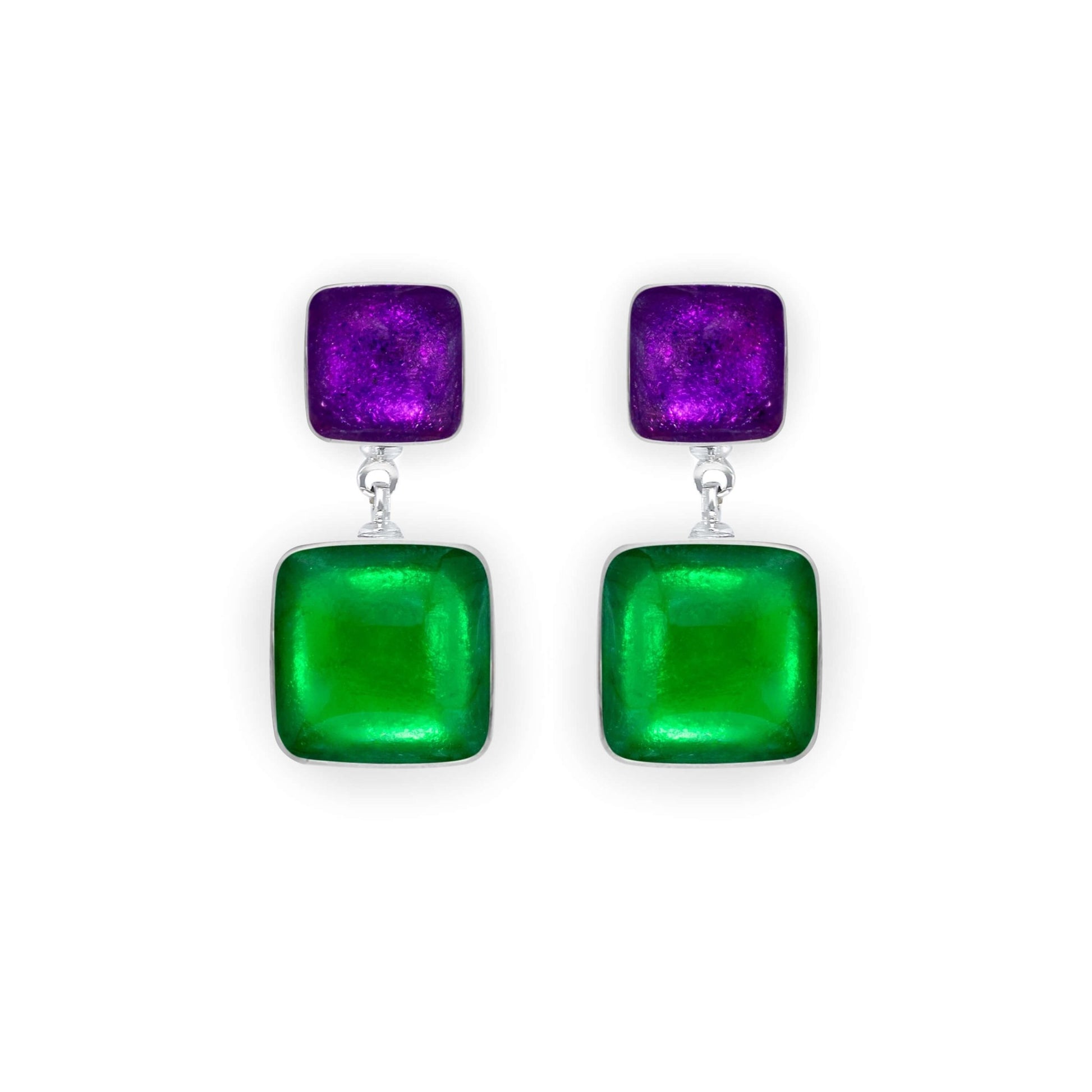 Aurora Aluminium Squares Shiny Double Drop Stud Earrings | The Jewellery Stop