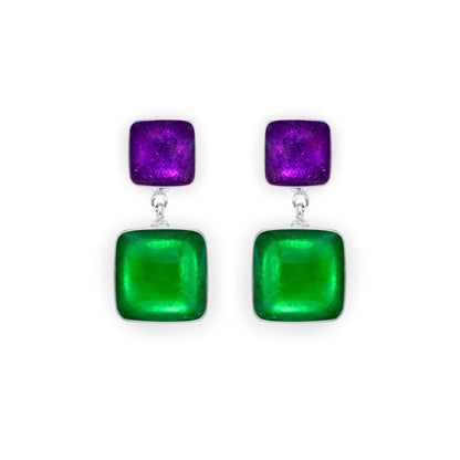 Aurora Aluminium Squares Shiny Double Drop Stud Earrings | The Jewellery Stop