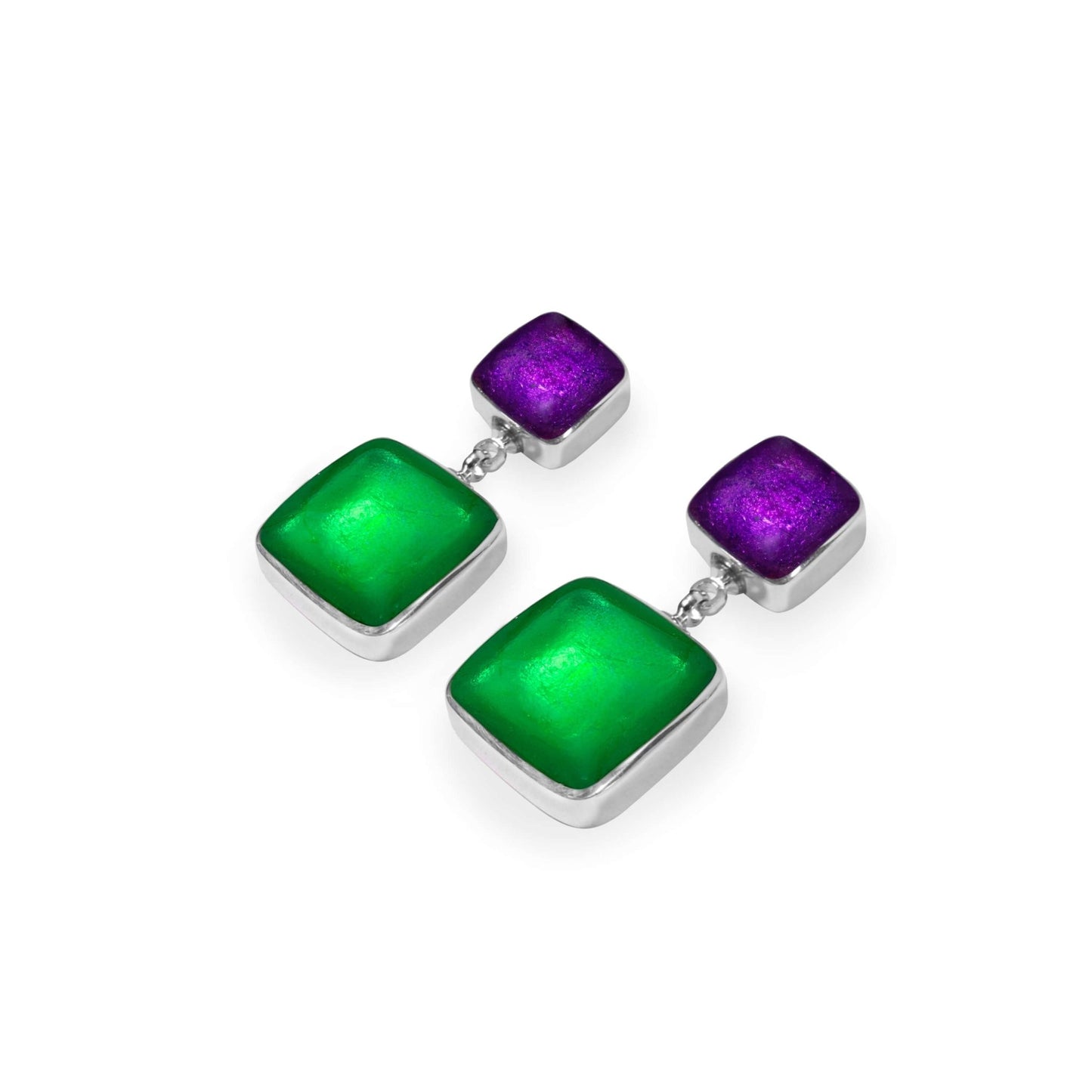 Aurora Aluminium Squares Shiny Double Drop Stud Earrings | The Jewellery Stop