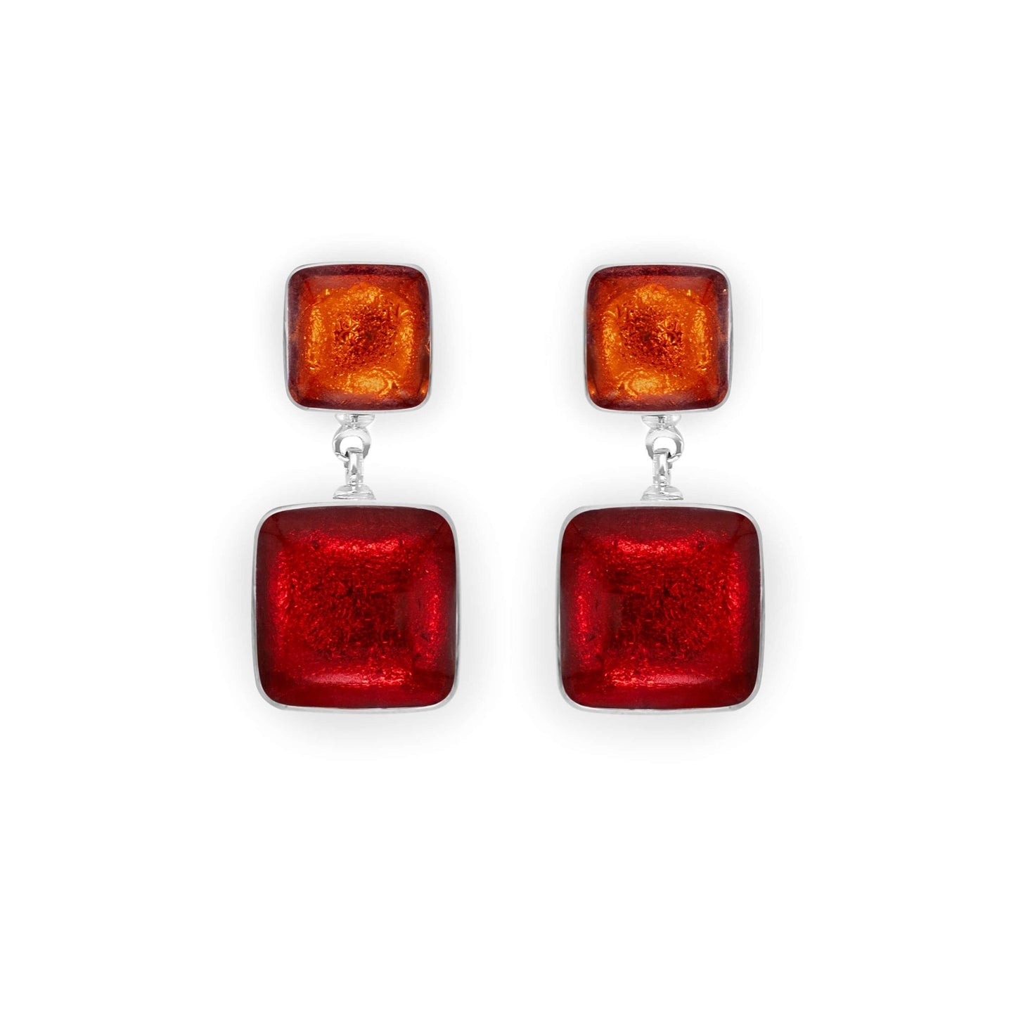 Chilli Aluminium Squares Shiny Double Drop Stud Earrings | The Jewellery Stop