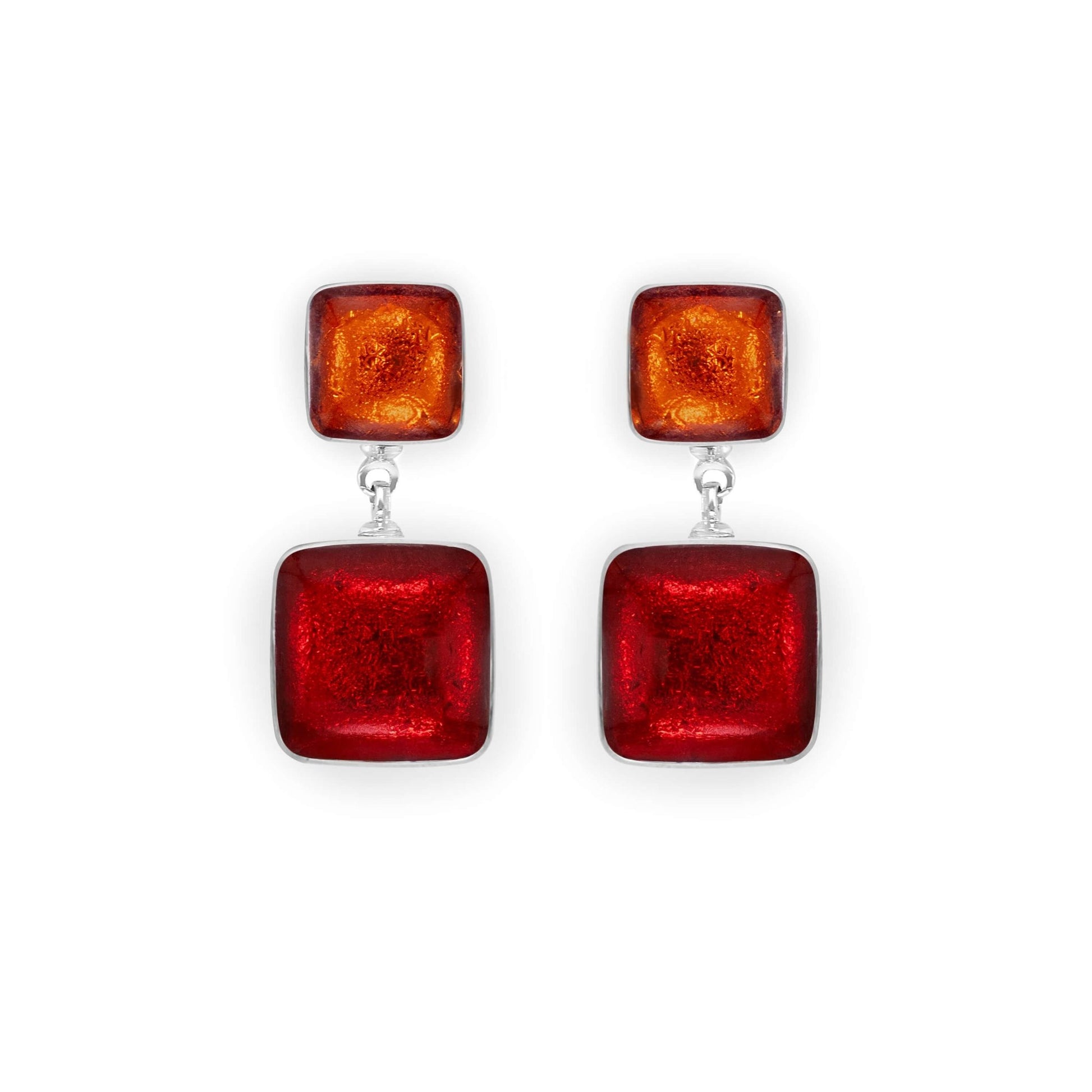 Chilli Aluminium Squares Shiny Double Drop Stud Earrings | The Jewellery Stop