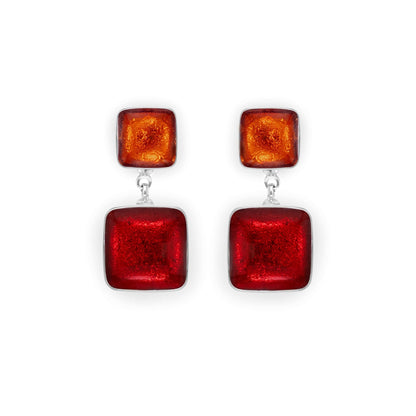 Chilli Aluminium Squares Shiny Double Drop Stud Earrings | The Jewellery Stop