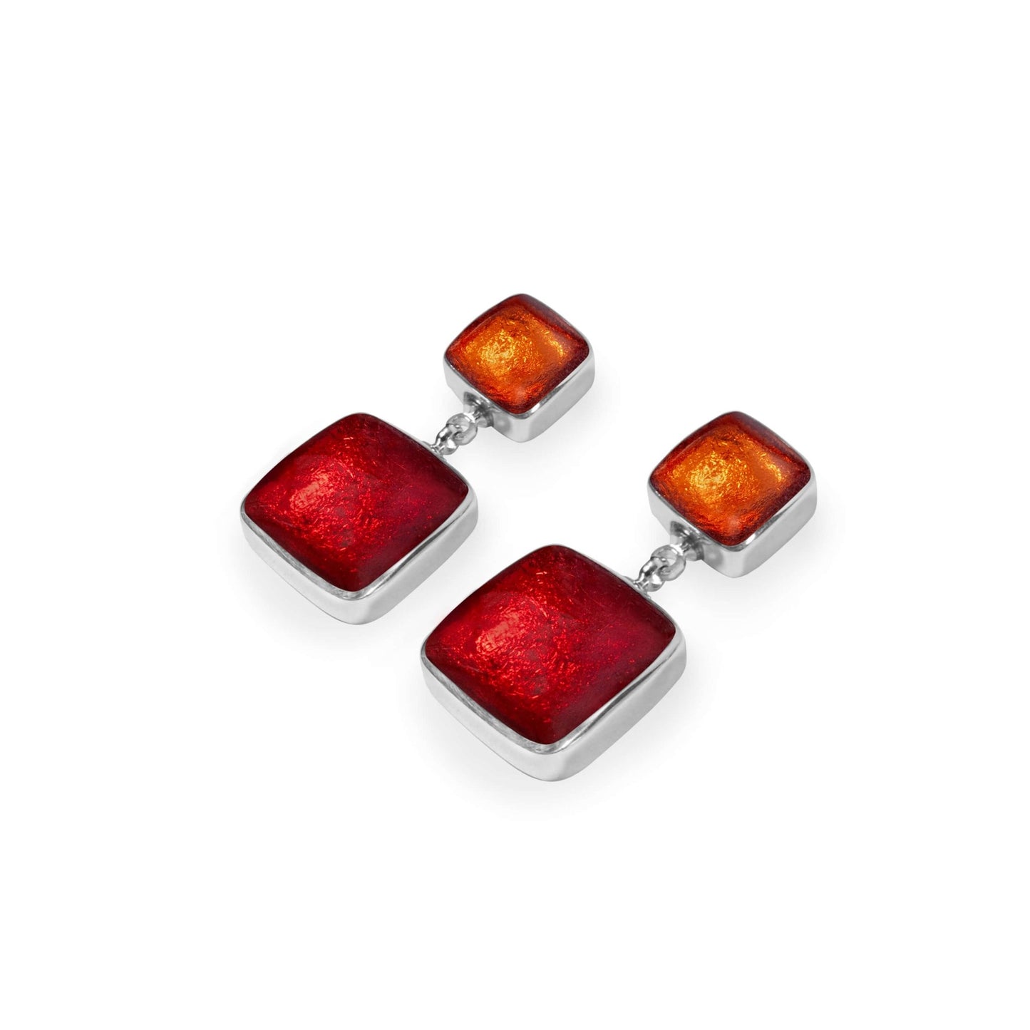 Chilli Aluminium Squares Shiny Double Drop Stud Earrings | The Jewellery Stop