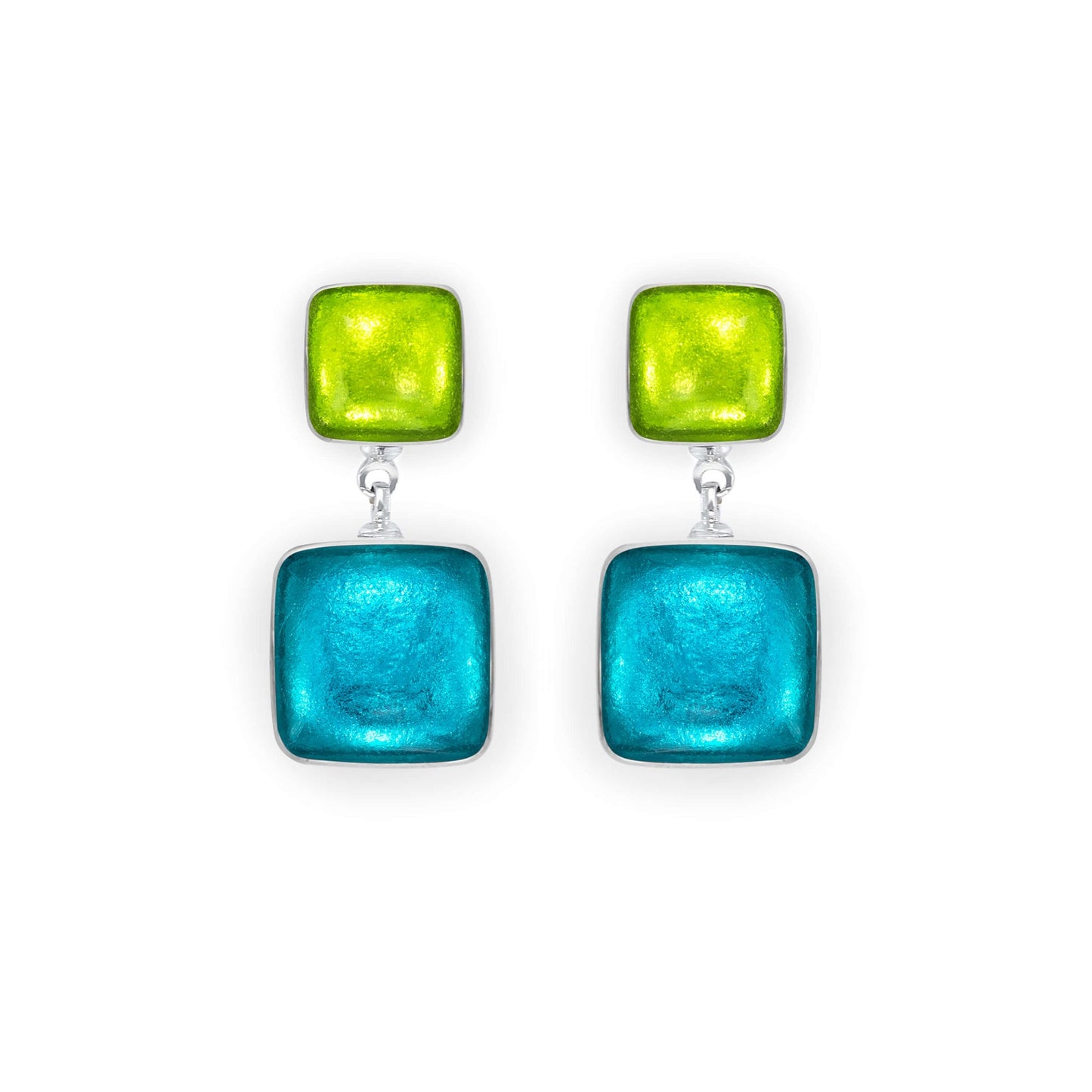 Neptune Aluminium Squares Shiny Double Drop Stud Earrings | The Jewellery Stop