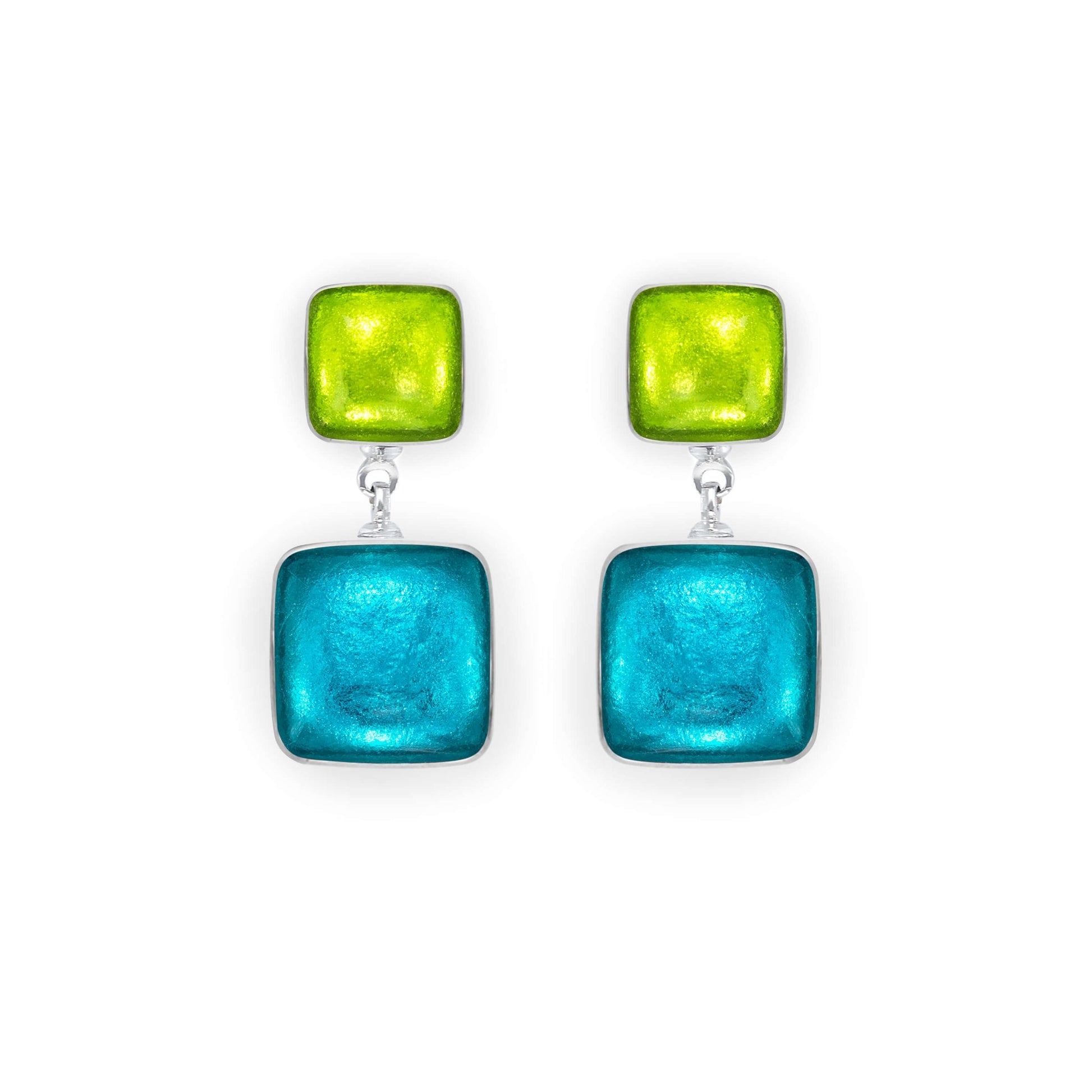 Neptune Aluminium Squares Shiny Double Drop Stud Earrings | The Jewellery Stop