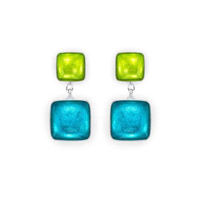 Neptune Aluminium Squares Shiny Double Drop Stud Earrings | The Jewellery Stop
