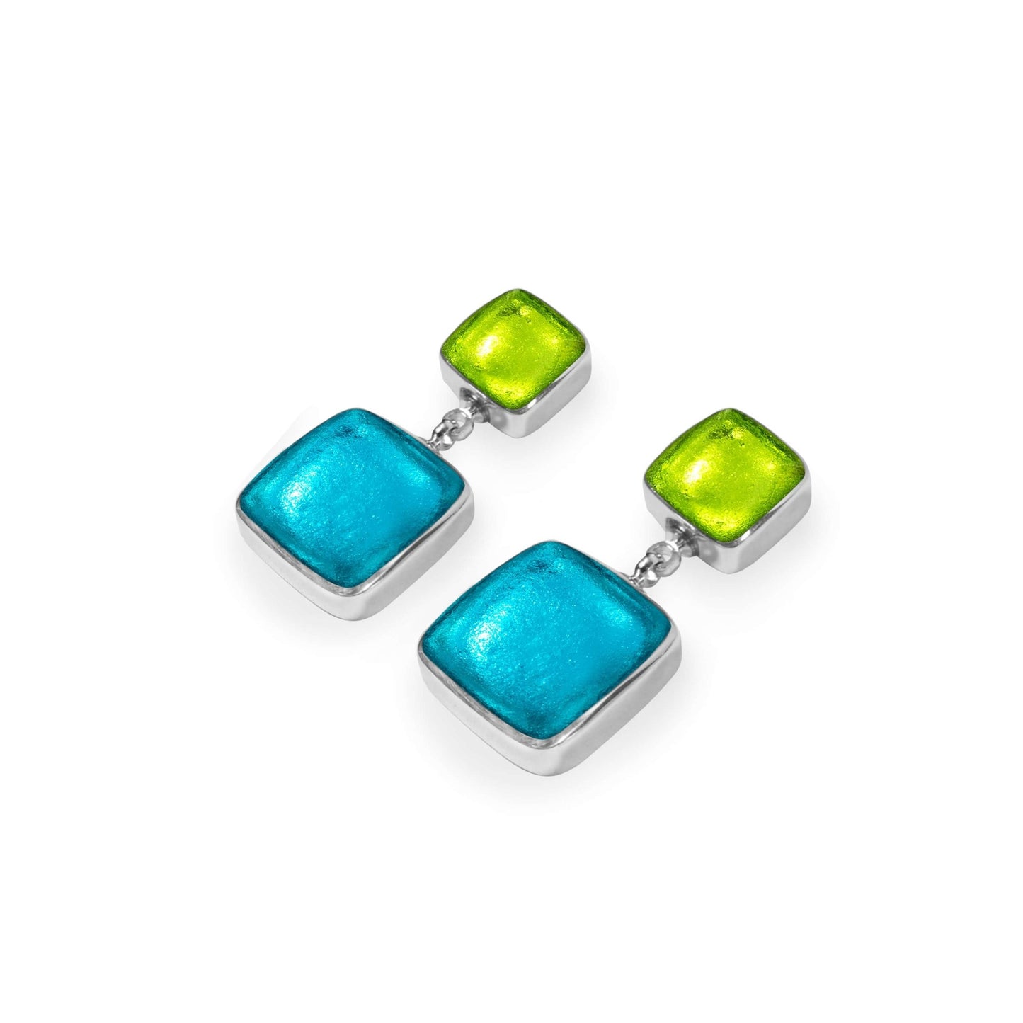 Neptune Aluminium Squares Shiny Double Drop Stud Earrings | The Jewellery Stop