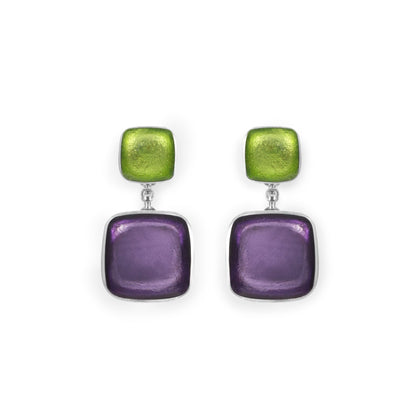 Nessie Aluminium Squares Shiny Double Drop Stud Earrings | The Jewellery Stop