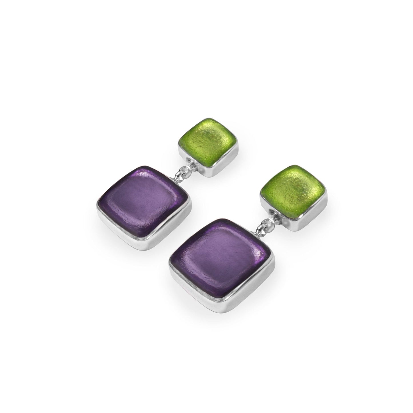 Nessie Aluminium Squares Shiny Double Drop Stud Earrings | The Jewellery Stop