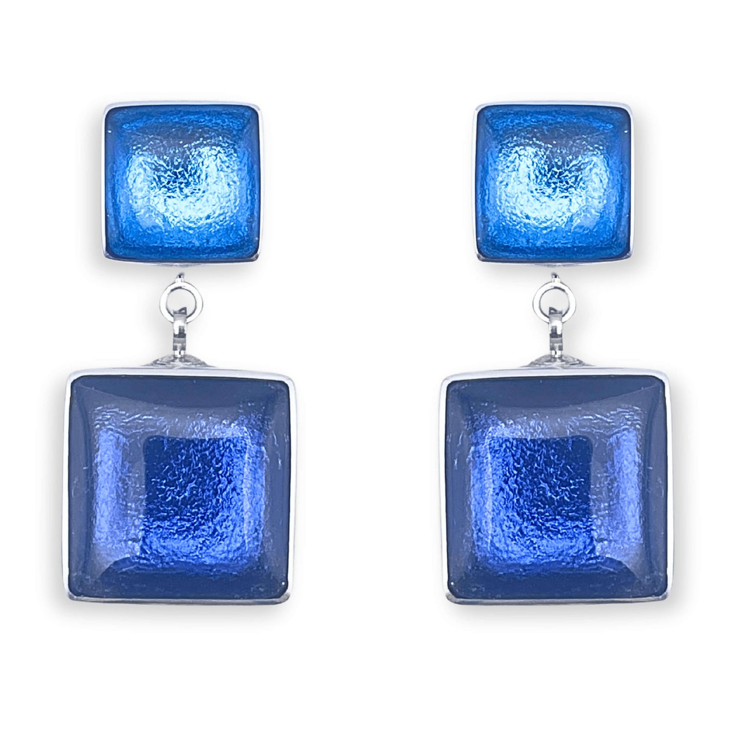 Atlantic Aluminium Squares Shiny Double Drop Stud Earrings