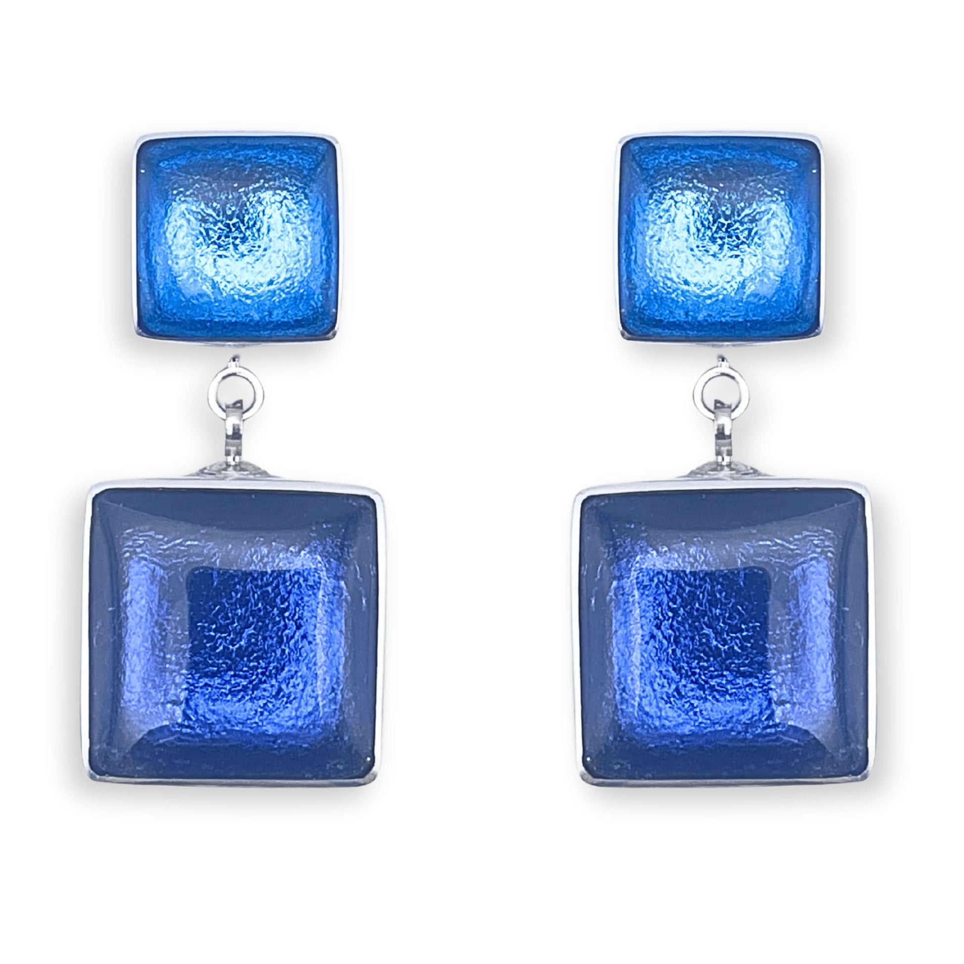 Atlantic Aluminium Squares Shiny Double Drop Stud Earrings