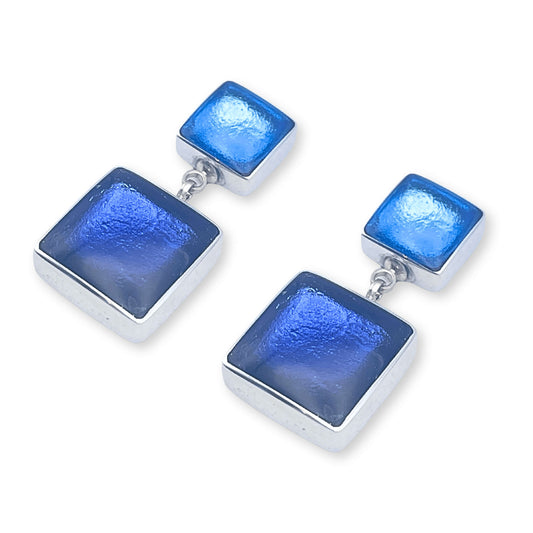 Atlantic Aluminium Squares Shiny Double Drop Stud Earrings