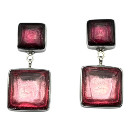 Peony Aluminium Squares Shiny Double Drop Stud Earrings