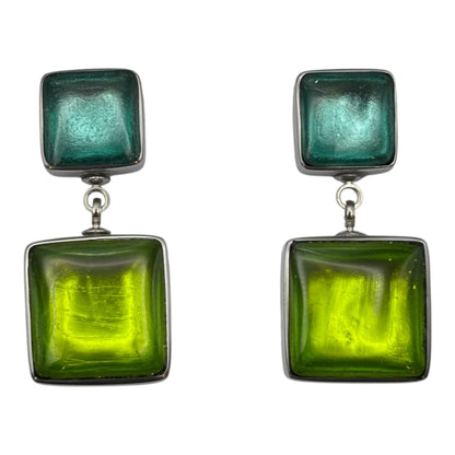 Zest Aluminium Squares Shiny Double Drop Stud Earrings | The Jewellery Stop