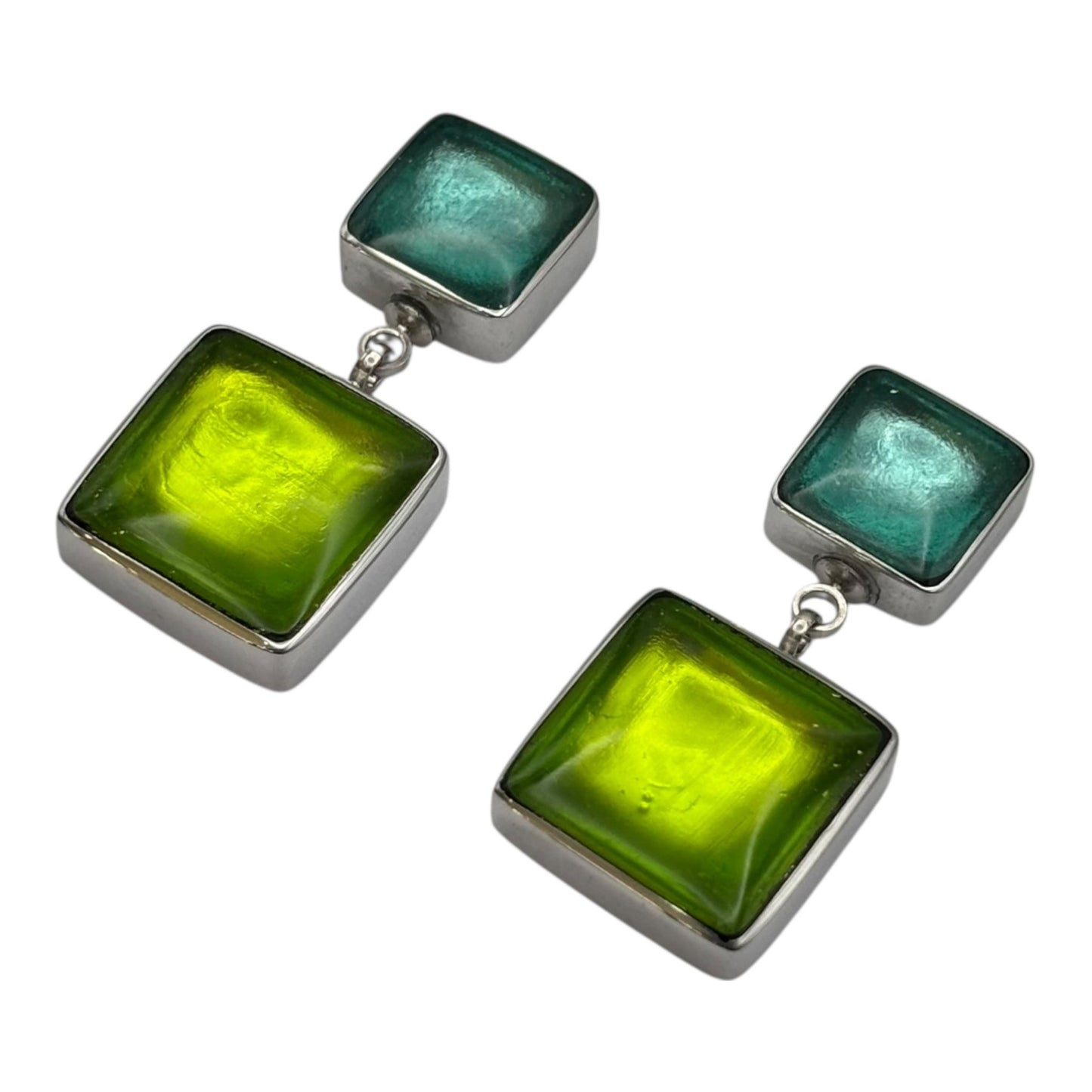 Zest Aluminium Squares Shiny Double Drop Stud Earrings | The Jewellery Stop