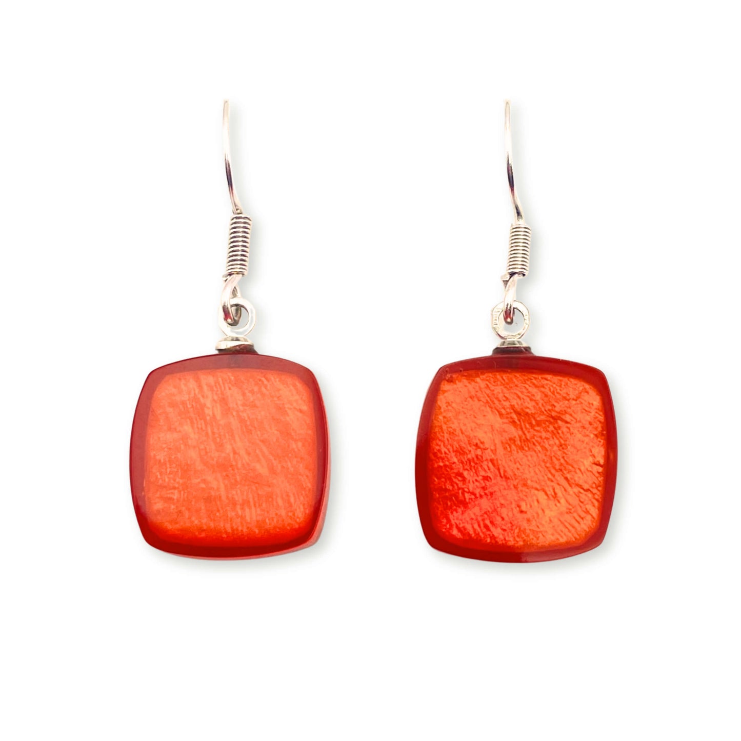 Orange Tiles Shiny Fish Hook Earrings