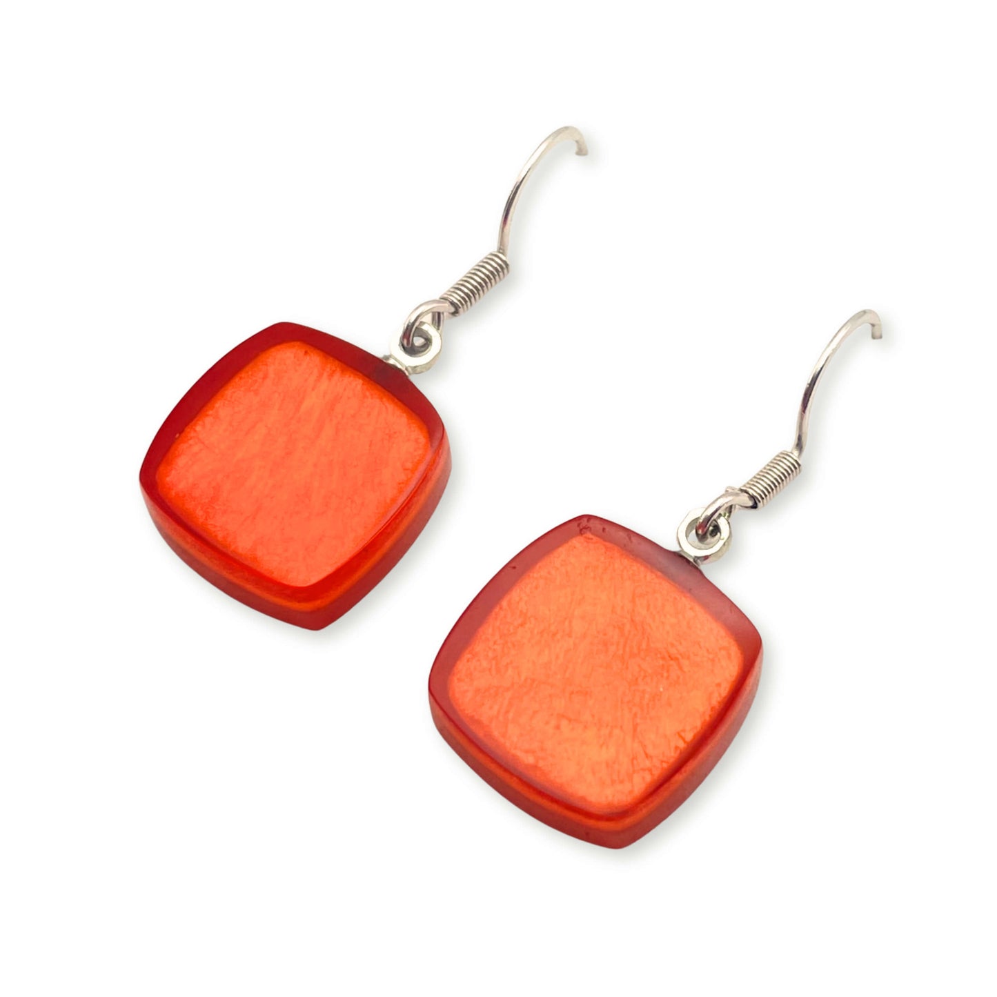 Orange Tiles Shiny Fish Hook Earrings
