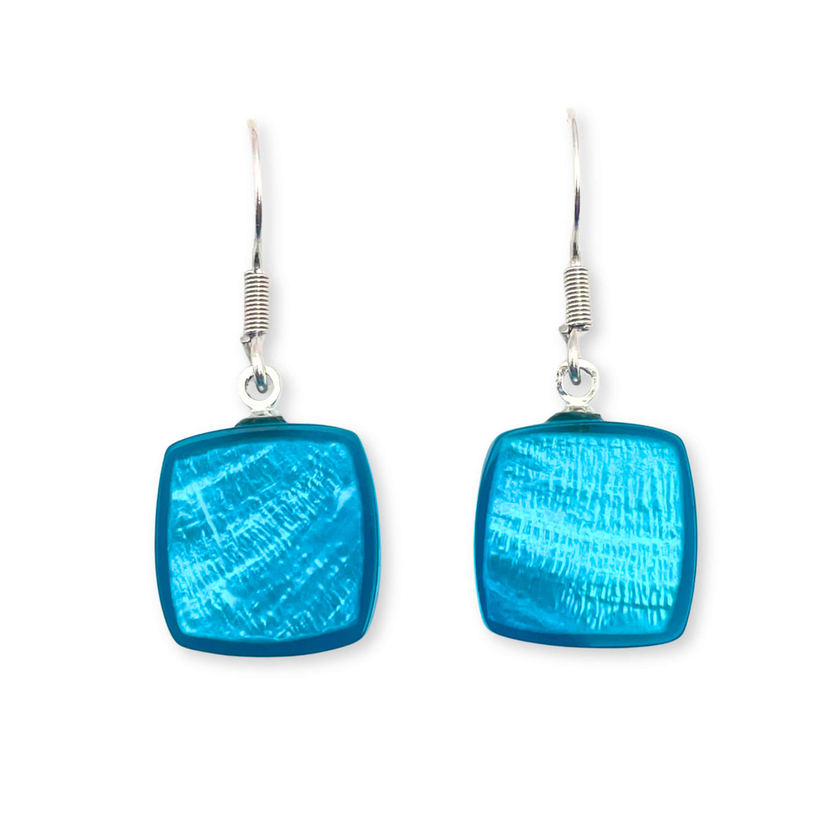 Turquoise Tiles Shiny Fish Hook Earrings