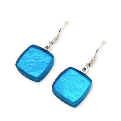 Turquoise Tiles Shiny Fish Hook Earrings