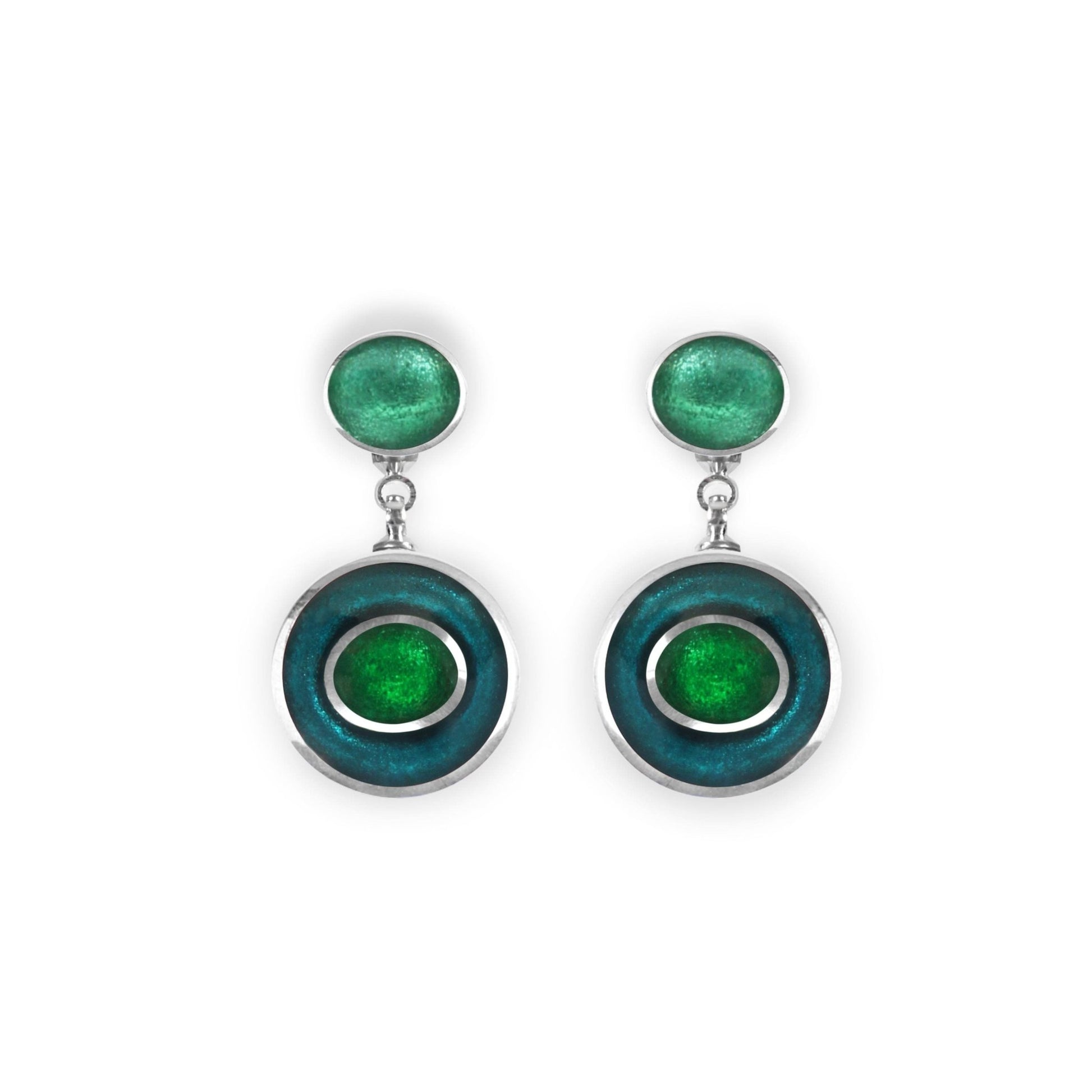 Verdigris Organic Circles Shiny Double Drop Stud Earrings | The Jewellery Stop