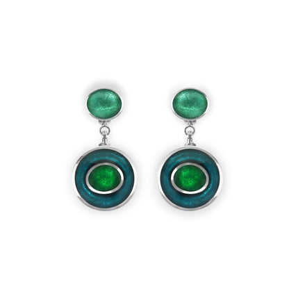 Verdigris Organic Circles Shiny Double Drop Stud Earrings | The Jewellery Stop