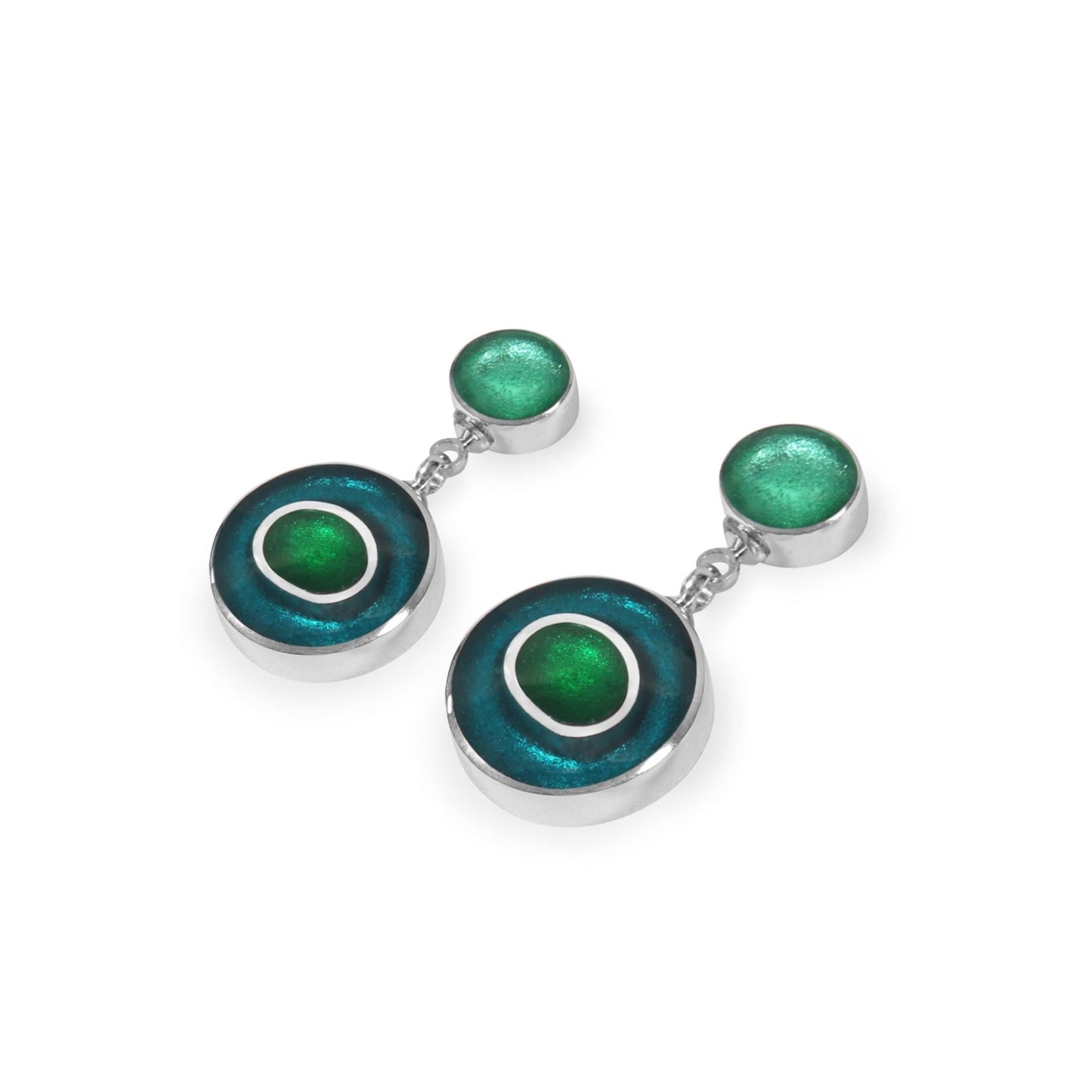 Verdigris Organic Circles Shiny Double Drop Stud Earrings | The Jewellery Stop