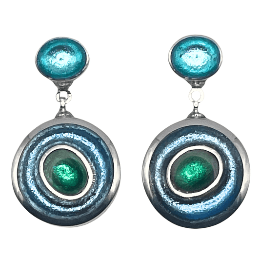 Mediterranean Organic Circles Shiny Double Drop Stud Earrings | The Jewellery Stop