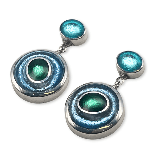 Mediterranean Organic Circles Shiny Double Drop Stud Earrings | The Jewellery Stop