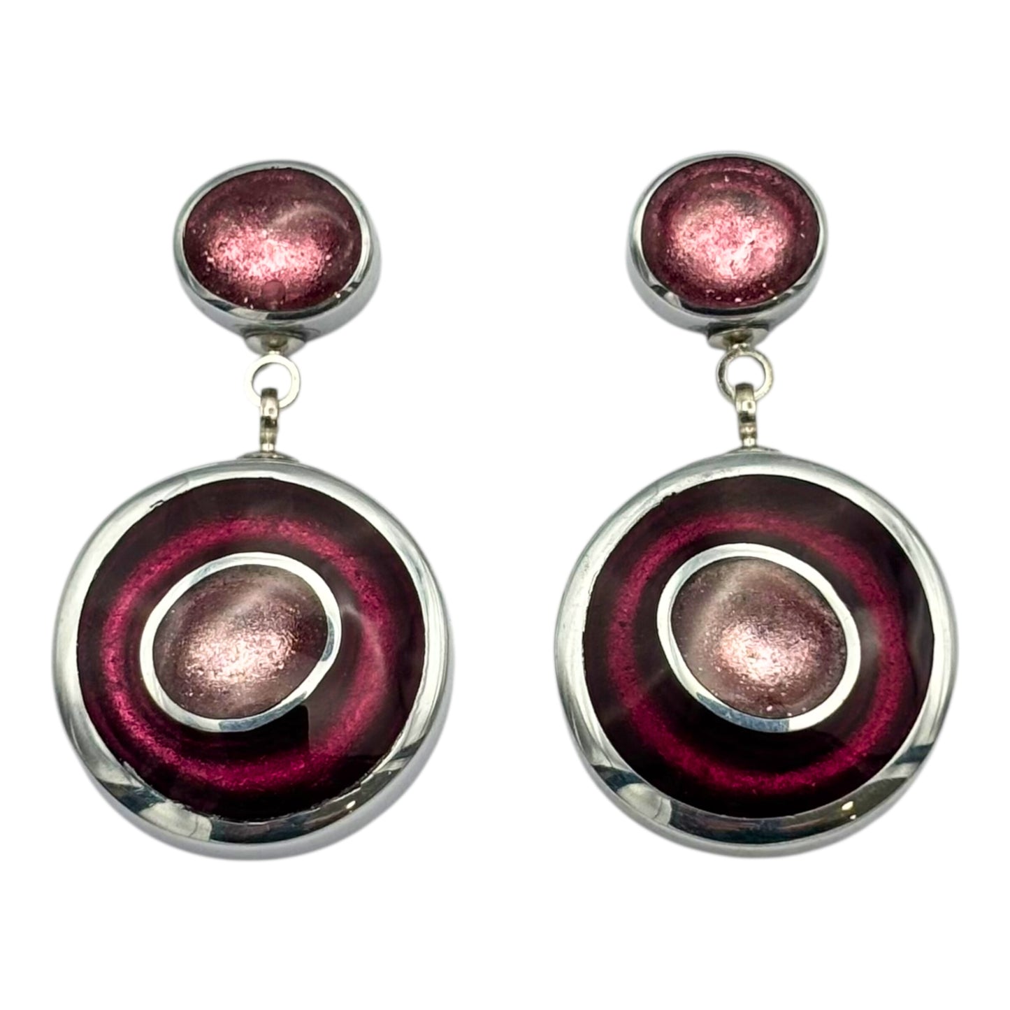 Peony Organic Circles Shiny Double Drop Stud Earrings
