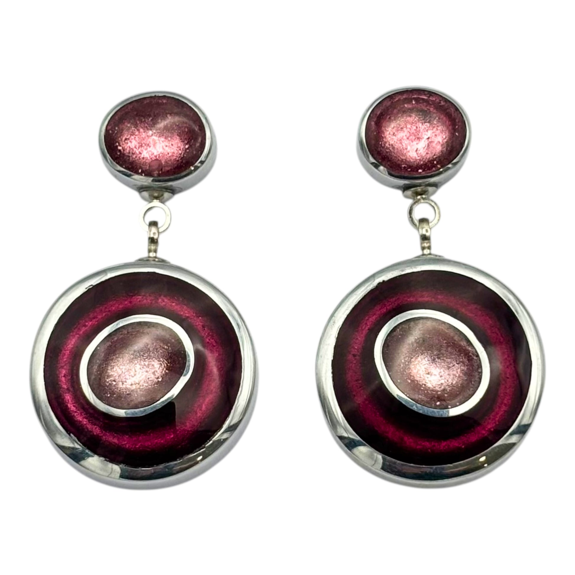 Peony Organic Circles Shiny Double Drop Stud Earrings