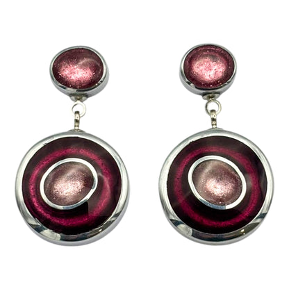 Peony Organic Circles Shiny Double Drop Stud Earrings