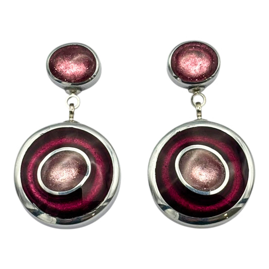 Peony Organic Circles Shiny Double Drop Stud Earrings
