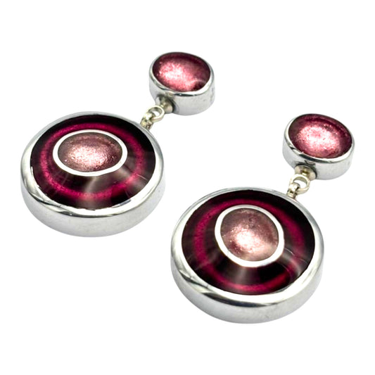 Peony Organic Circles Shiny Double Drop Stud Earrings