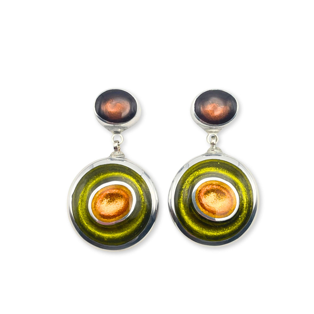 Pistachio Organic Circles Shiny Double Drop Stud Earrings