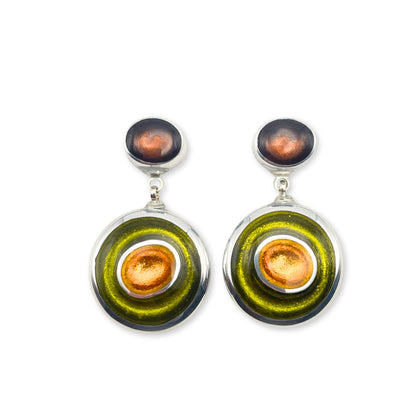 Pistachio Organic Circles Shiny Double Drop Stud Earrings