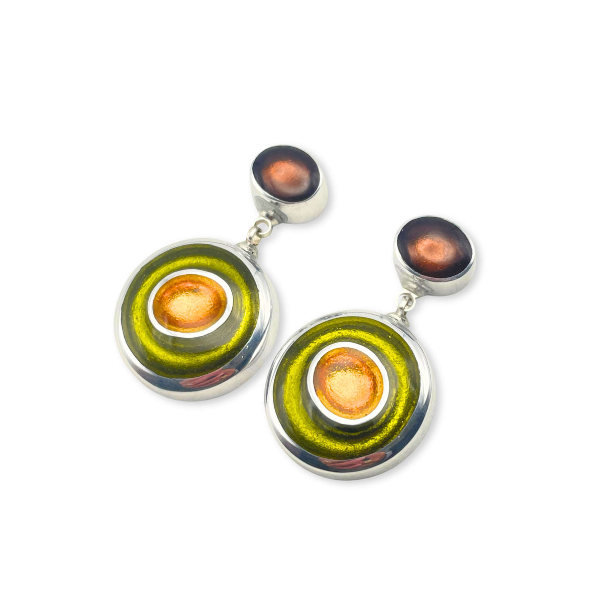 Pistachio Organic Circles Shiny Double Drop Stud Earrings