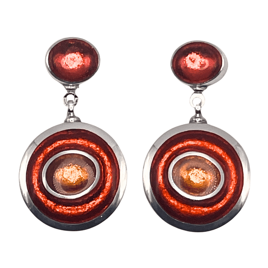 Terracotta Organic Circles Shiny Double Drop Stud Earrings | The Jewellery Stop